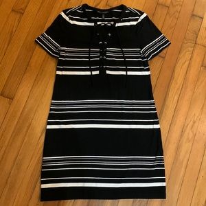White House Black market size S stretch, black and white striped dress